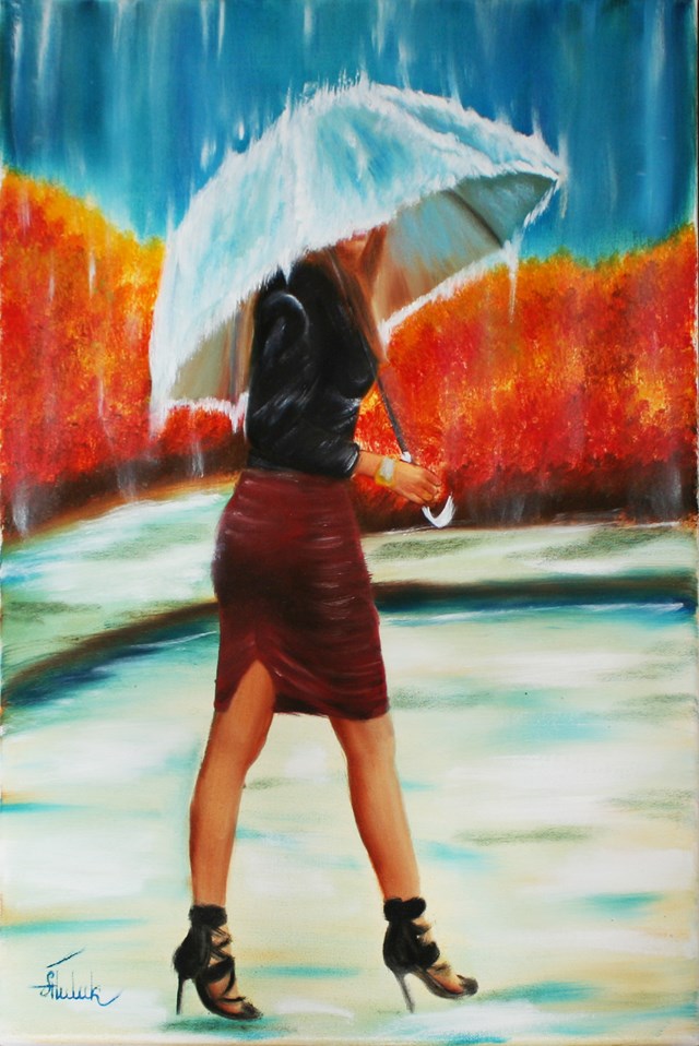 Living room painting by Artem Tuliuk titled Autumn walk in the rain 1