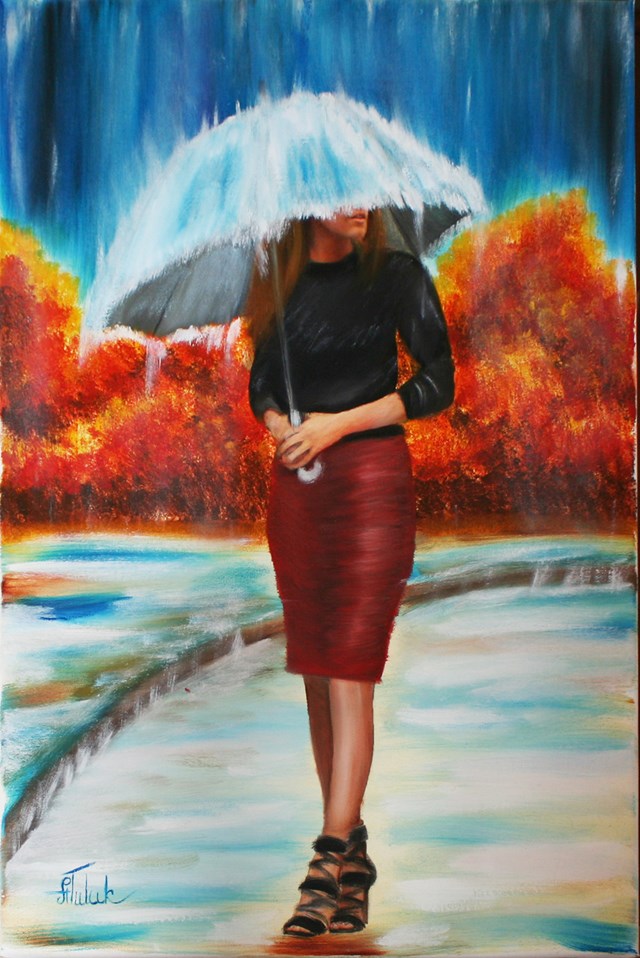 Living room painting by Artem Tuliuk titled Autumn walk in the rain 2
