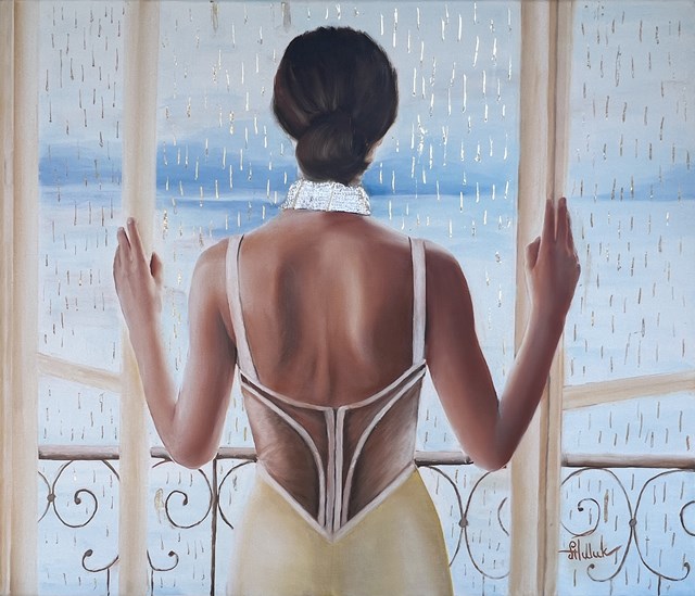 Living room painting by Artem Tuliuk titled Deszcz nad jeziorem