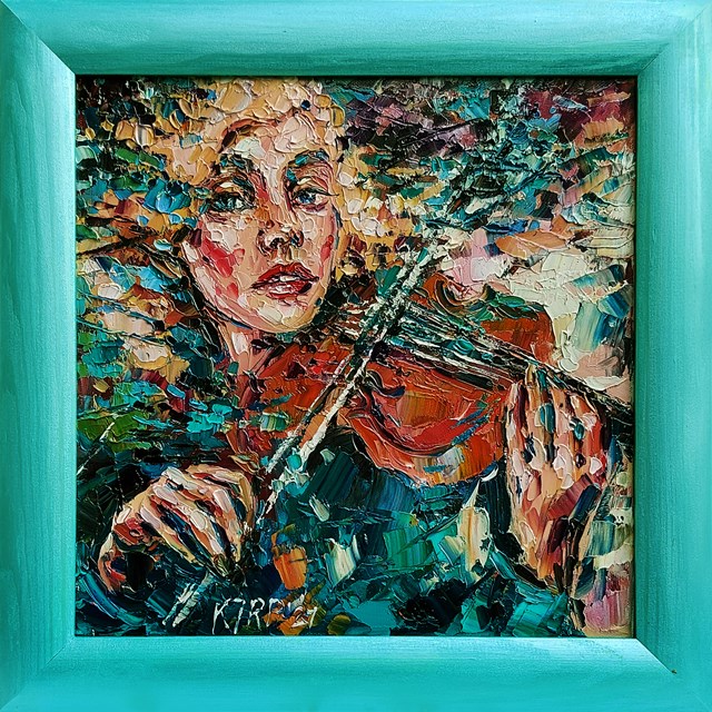 Living room painting by Krystyna Róż-Pasek titled musical flourish