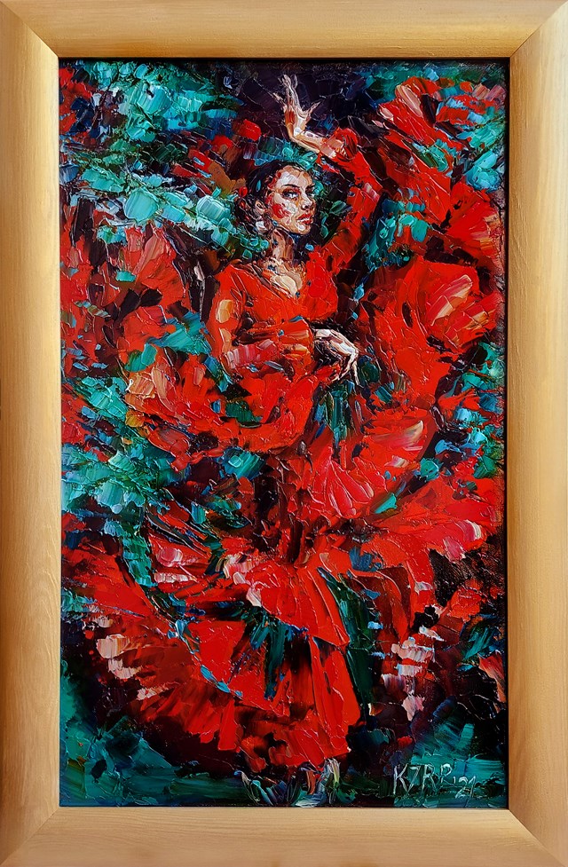 Living room painting by Krystyna Róż-Pasek titled ruby dress