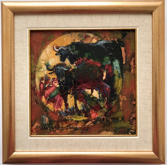 Living room painting by Iwona Anna Urbańska-Bać titled "Buffaloes"