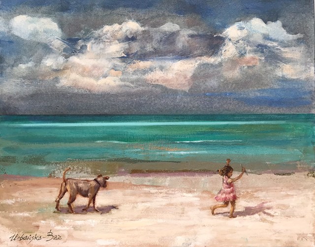 Living room painting by Iwona Anna Urbańska-Bać titled walk along the seashore