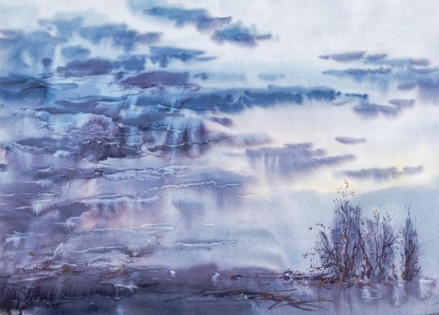 Obraz do salonu artysty Aleksandr Yasin pod tytułem Pejzaż deszczowy w błękitach