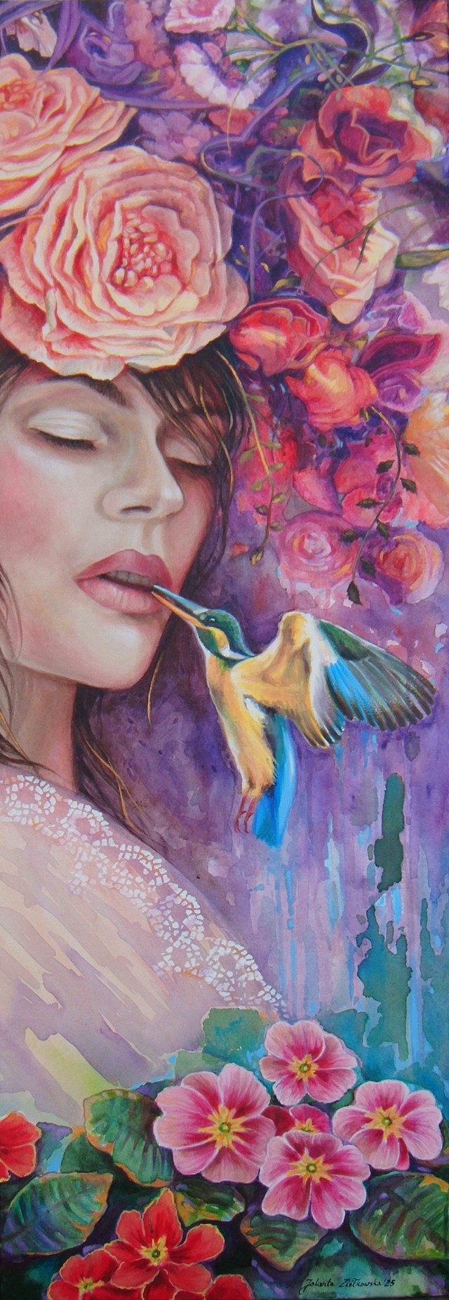 Living room painting by Jolanta Ziółkowska titled I will feed you in spring