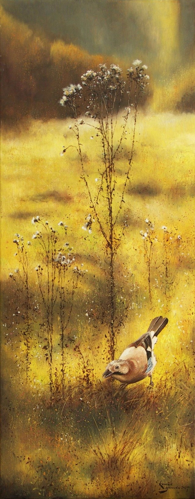 Obraz do salonu artysty Konrad Hamada pod tytułem Sójka, powiew jesieni