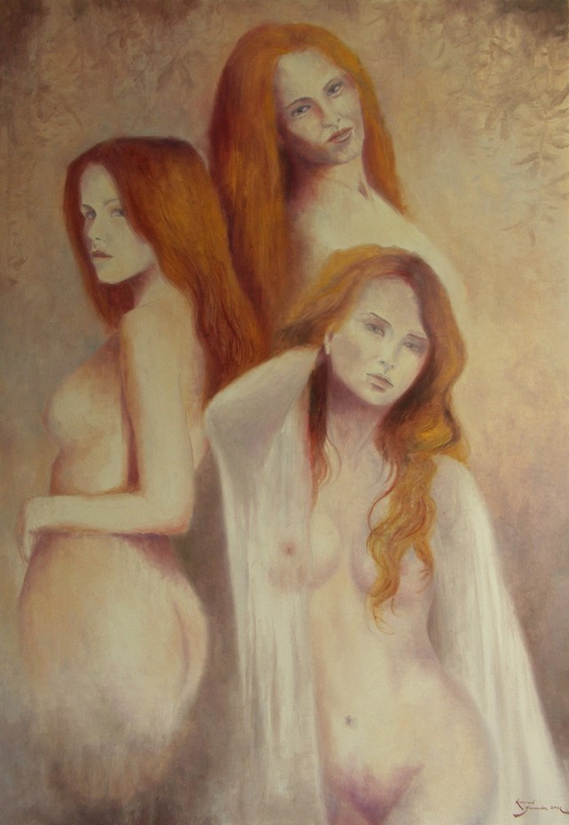 Living room painting by Konrad Hamada titled Redheads