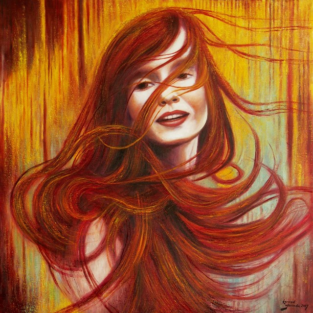 Living room painting by Konrad Hamada titled Redhead