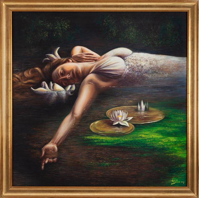 Living room painting by Konrad Hamada titled Ophelia