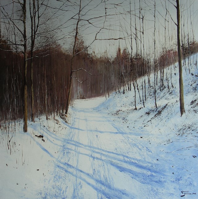 Obraz do salonu artysty Konrad Hamada pod tytułem Droga w lesie zimą