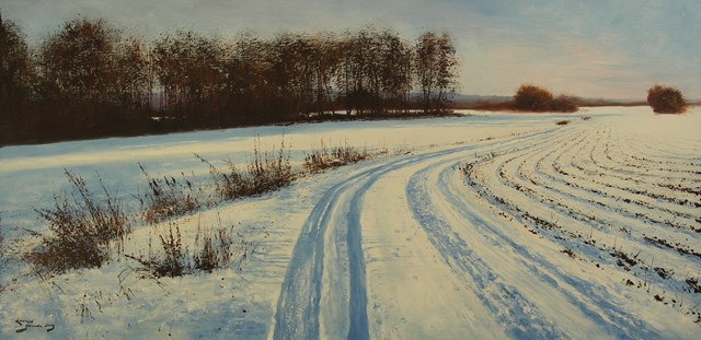 Obraz do salonu artysty Konrad Hamada pod tytułem Zimowa droga w polach