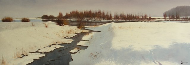 Obraz do salonu artysty Konrad Hamada pod tytułem Rzeczka w zimie