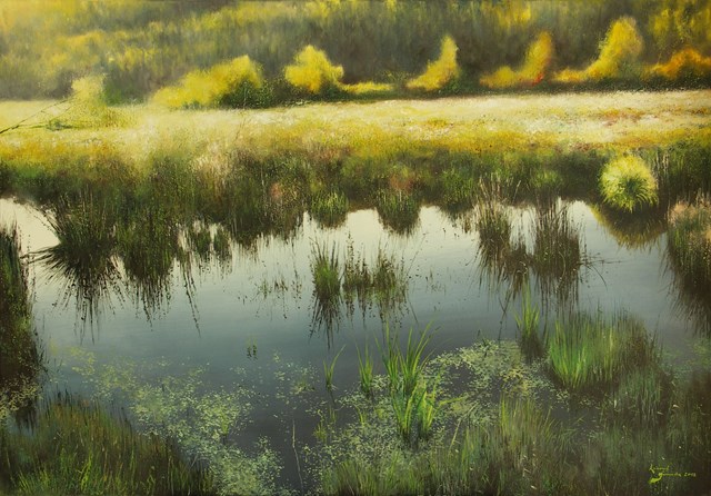 Living room painting by Konrad Hamada titled  Wetlands in August