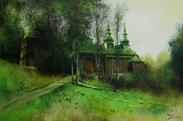 Living room painting by Konrad Hamada titled  Orthodox church in Szczawno