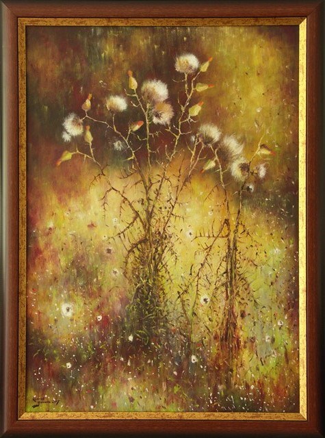 Living room painting by Konrad Hamada titled  Thistles in the fall