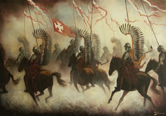 Living room painting by Konrad Hamada titled Hussars