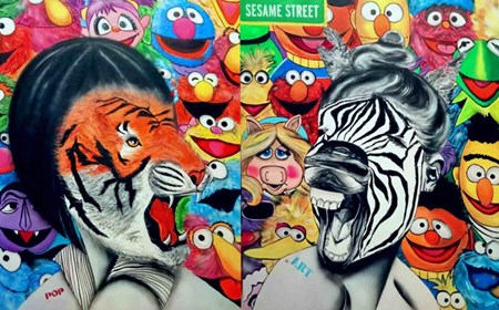 Living room painting by Magdalena Karwowska titled Sesame Street