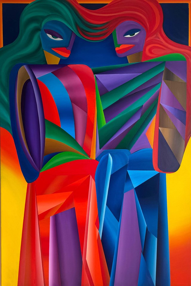 Living room painting by Kate Hope titled Forma Fizyczna-Twój słaby punkt jest w kolorze Indygo