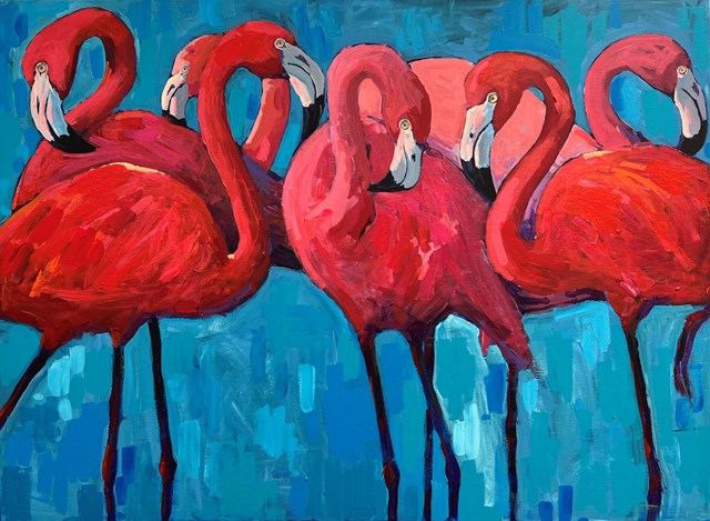 Obraz do salonu artysty Jędrzej Jarocki pod tytułem Flamingi