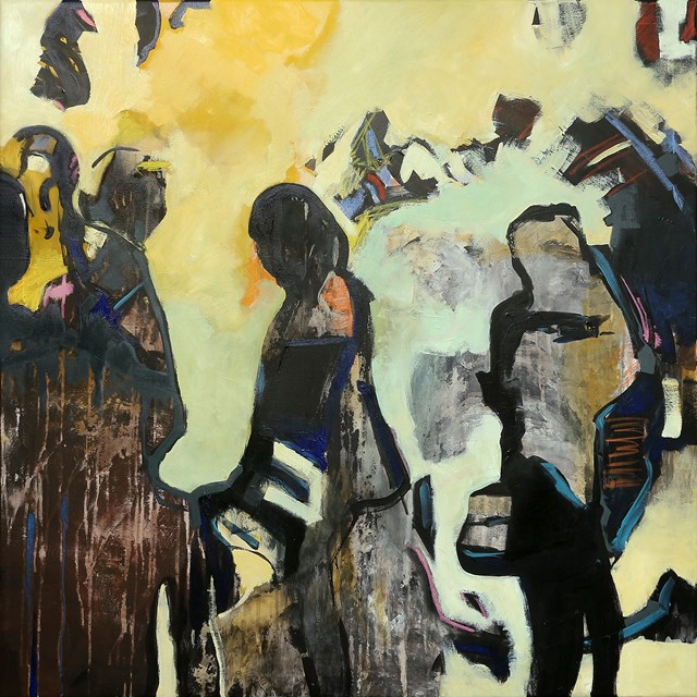 Living room painting by Krzysztof Musiał titled Niepewna wielokrotność bytu