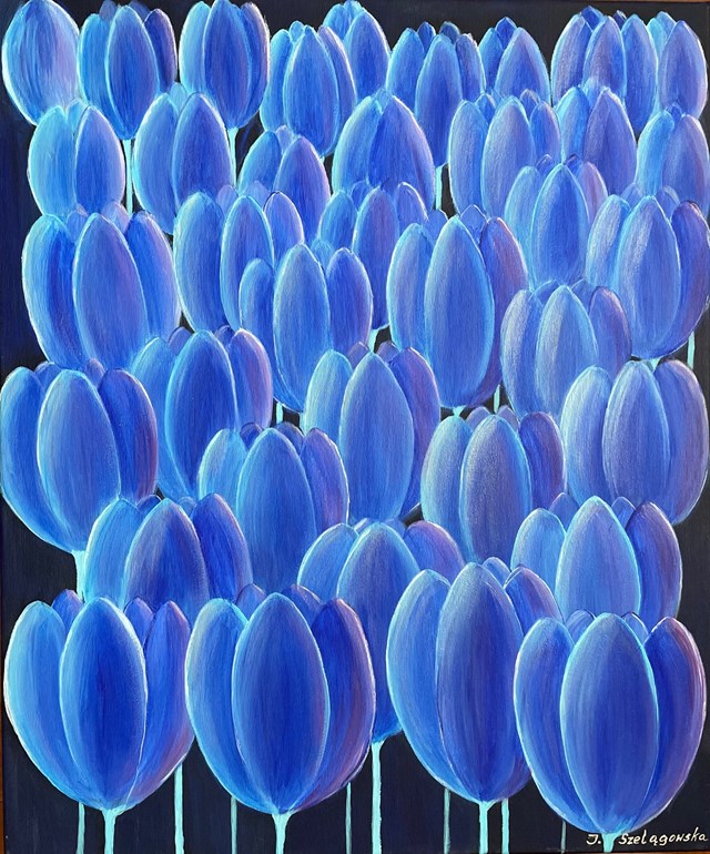 Living room painting by IWONA SZELĄGOWSKA titled Tulips' ocean 
