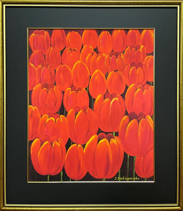 Living room painting by IWONA SZELĄGOWSKA titled Red tulips 