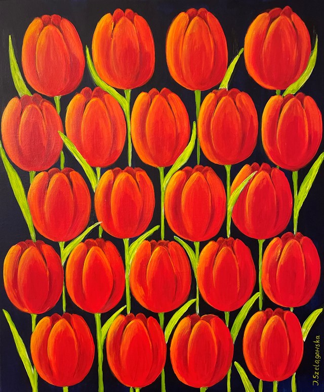 Living room painting by IWONA SZELĄGOWSKA titled Tulips in harmony