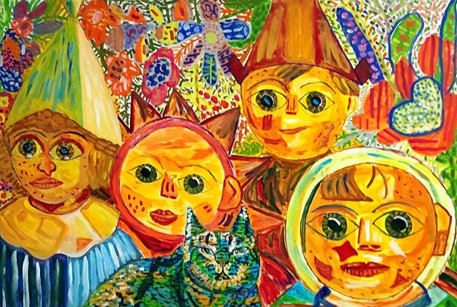 Obraz do salonu artysty marek krauss pod tytułem Portret kota z dziećmi Tadeusza Makowskiego  