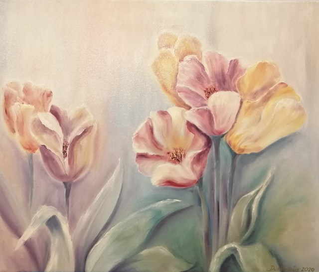Living room painting by Agata Dutkiewicz titled Tulips
