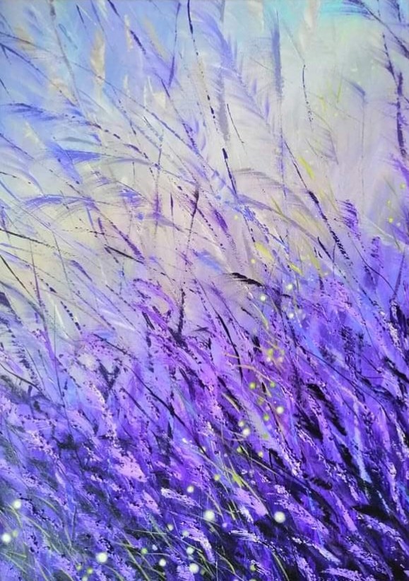 Living room painting by Agata Dutkiewicz titled Flying fireflies