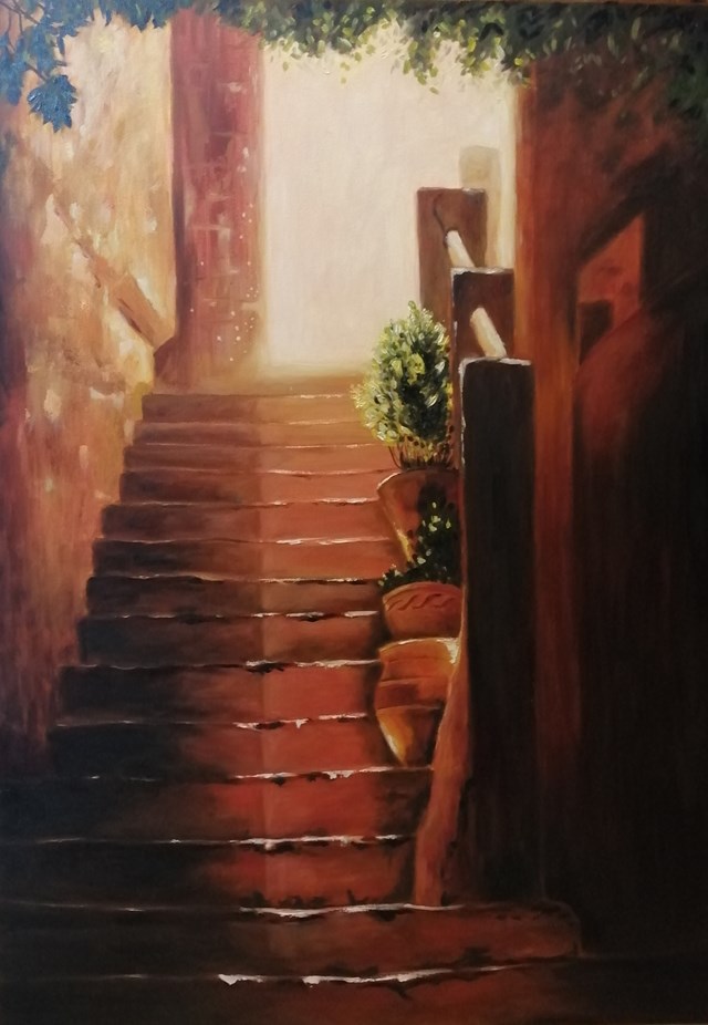 Living room painting by Agata Dutkiewicz titled Stairs - Marocco