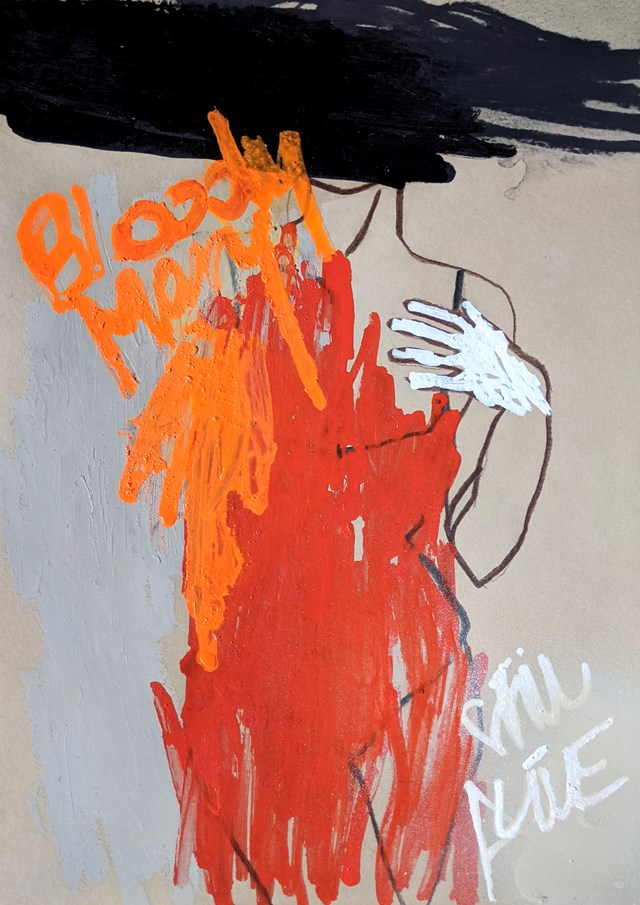 Living room painting by Zofia Superson titled BLOODY MARY