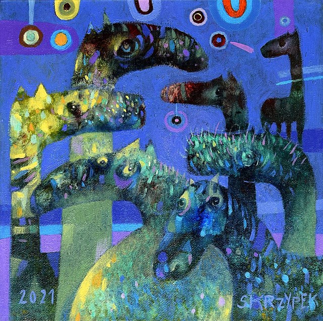 Obraz do salonu artysty Grzegorz Skrzypek pod tytułem komety i wieczorna melancholia