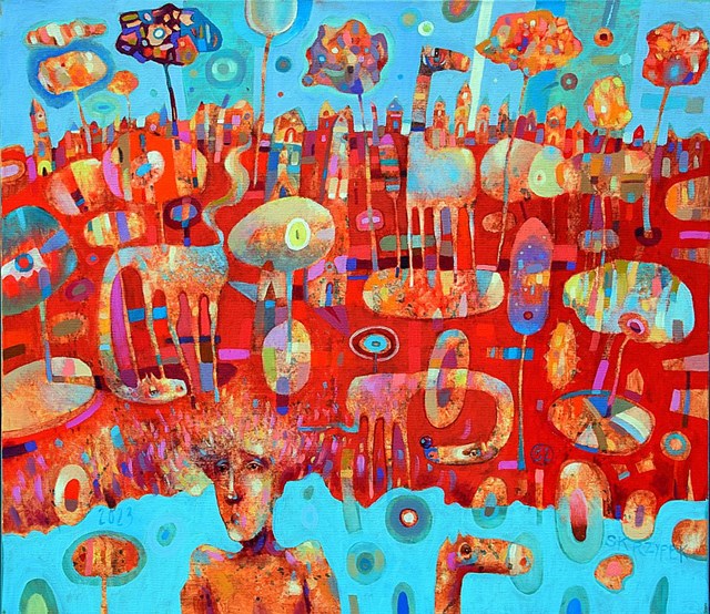 Living room painting by Grzegorz Skrzypek titled "Carrot memories"