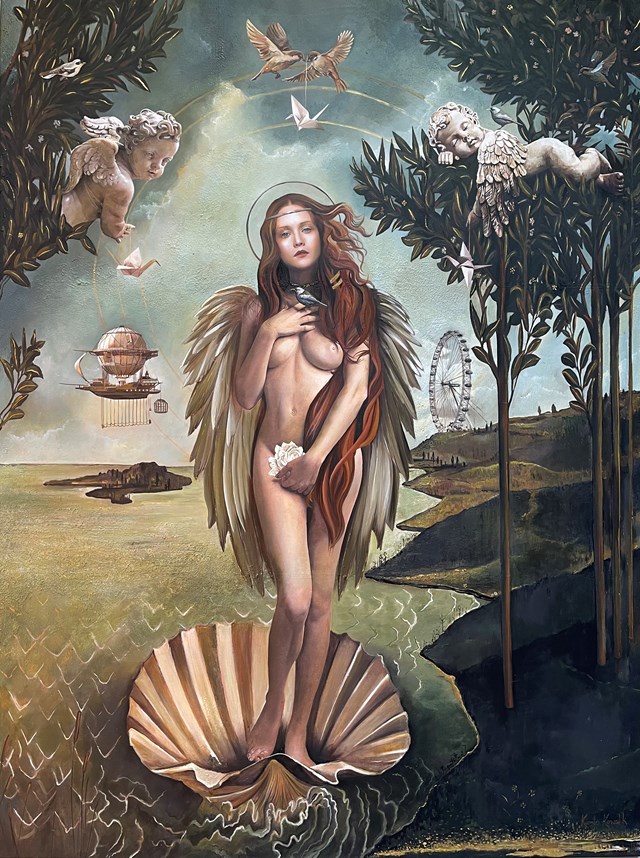 Living room painting by Kamila Kowalik titled „Przybycie Venus”