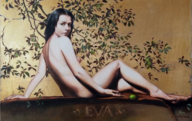 Obraz do salonu artysty Jan Dubrowin pod tytułem Ewa II z cyklu Rajskie Opowieści
