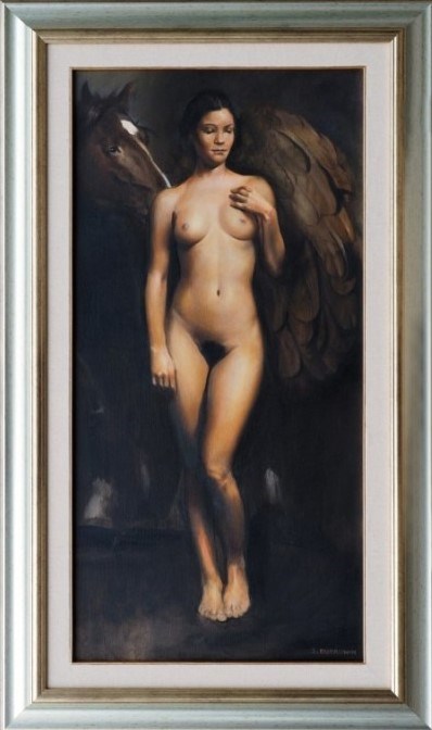 Obraz do salonu artysty Jan Dubrowin pod tytułem Akt z Pegazem
