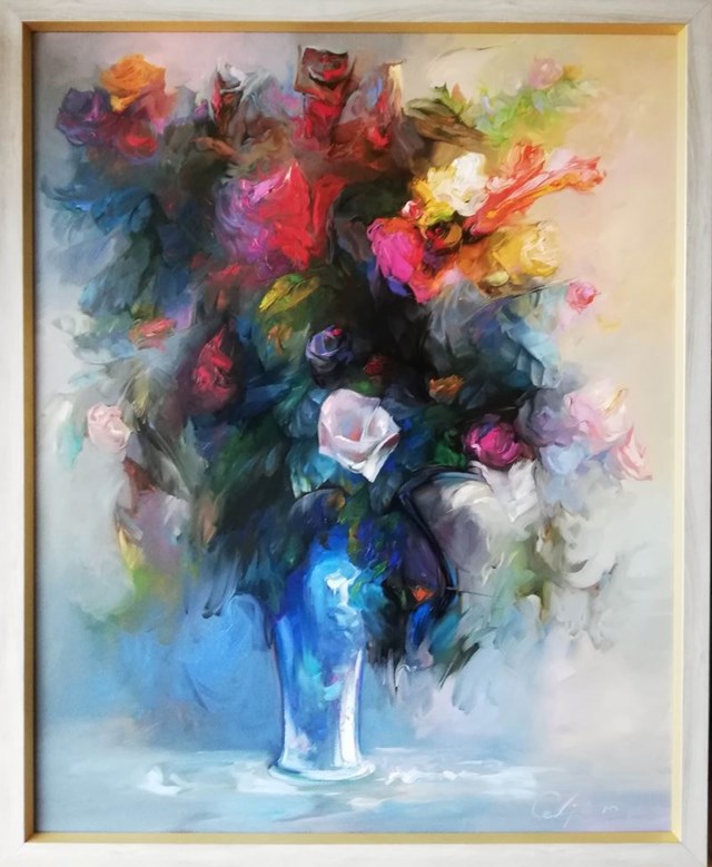Living room painting by Zdzisław Majrowski titled White Rose
