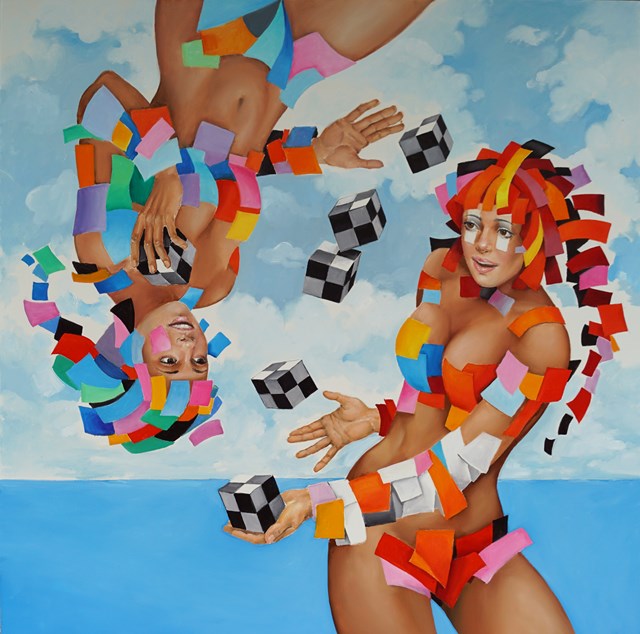 Living room painting by Andrejus Kovelinas titled  Sky jonglers