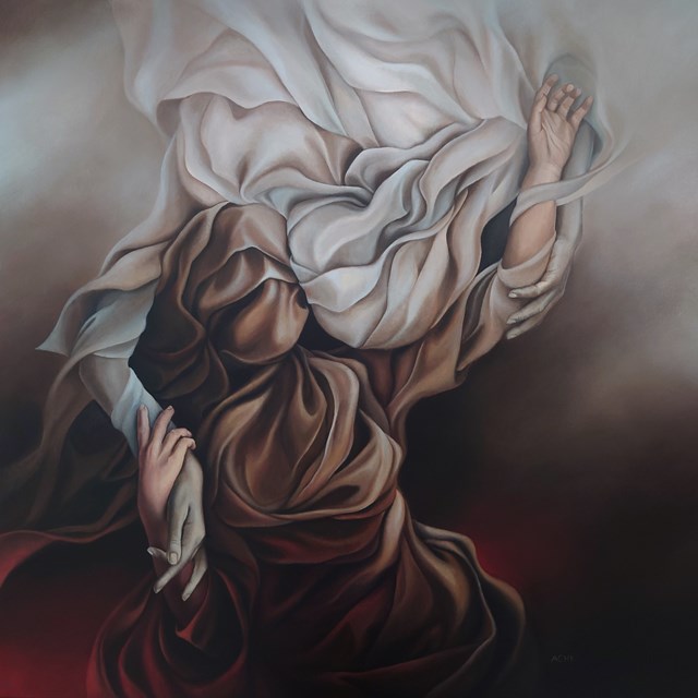 Living room painting by Anna Chorzępa-Kaszub titled POROZUMIENIE