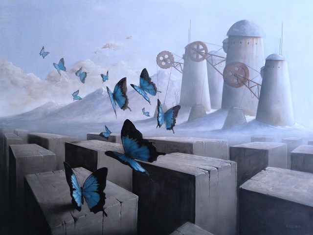 Living room painting by Andrzej Kielar titled Ofensywa subtelności