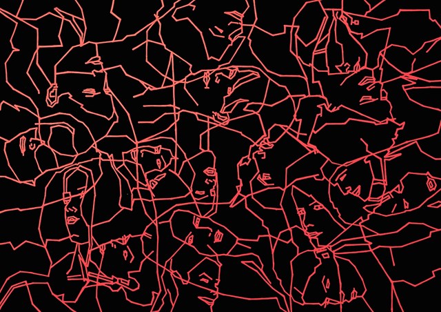 Obraz do salonu artysty Robert Olszowski pod tytułem Czas i przestrzeń. Czerwone głowy