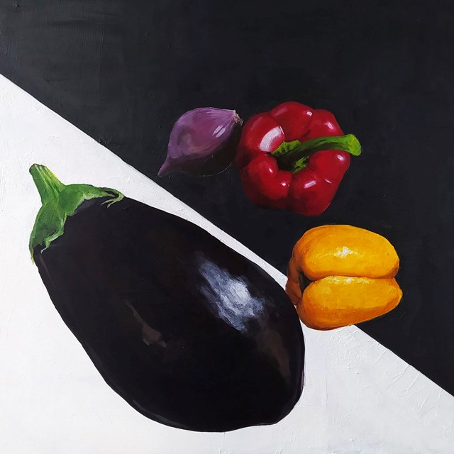 Living room painting by Aleksandra Kwapiszewska titled Kolorowe warzywa