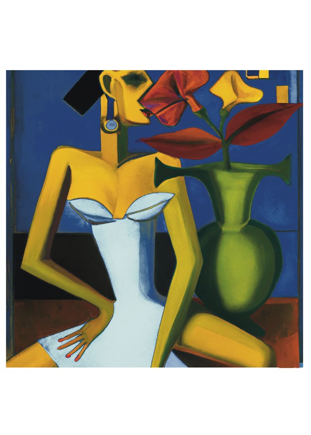 Living room print by Wojciech Zatorski titled Woman with a vase