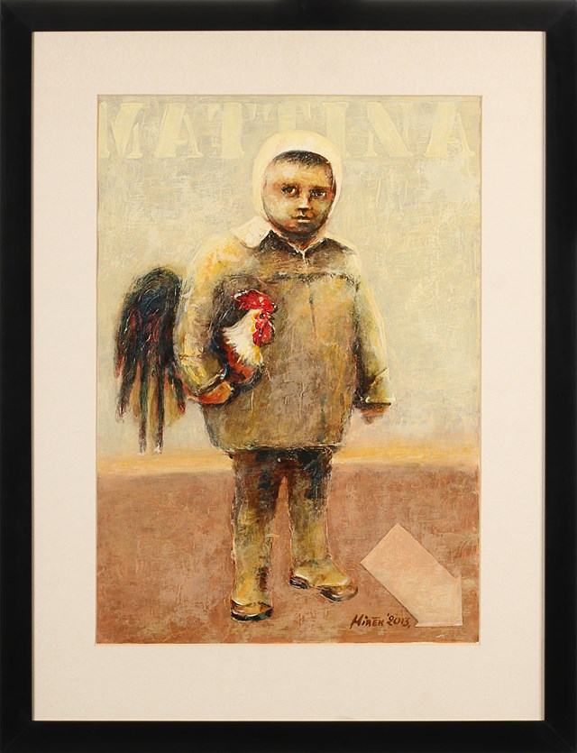 Living room painting by Mirosław Antoniewicz titled Boy with cock