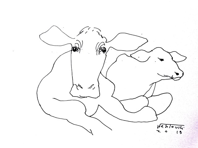 Living room print by Arkadiusz Wesołowski titled Cows 