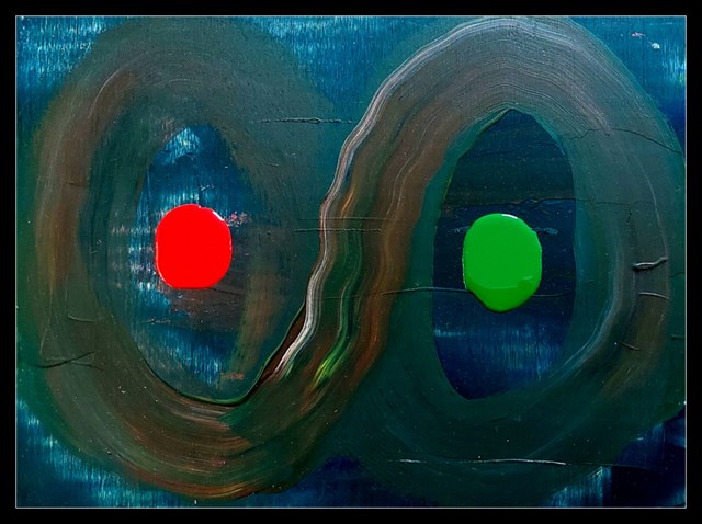 Living room painting by Paweł Zakrzewski titled Dual point II