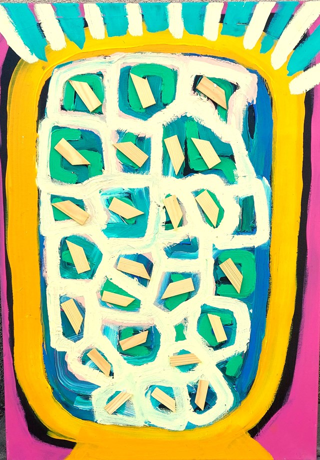 Living room painting by Paweł Zakrzewski titled brain defragmentation