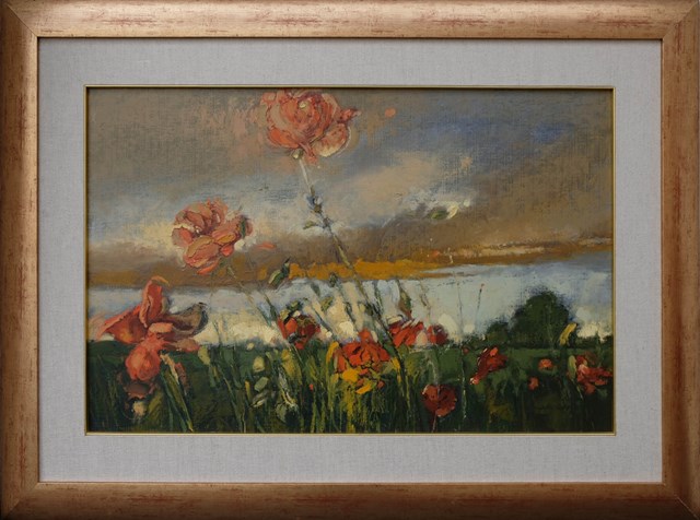 Living room painting by Wacław Jagielski titled Poppies