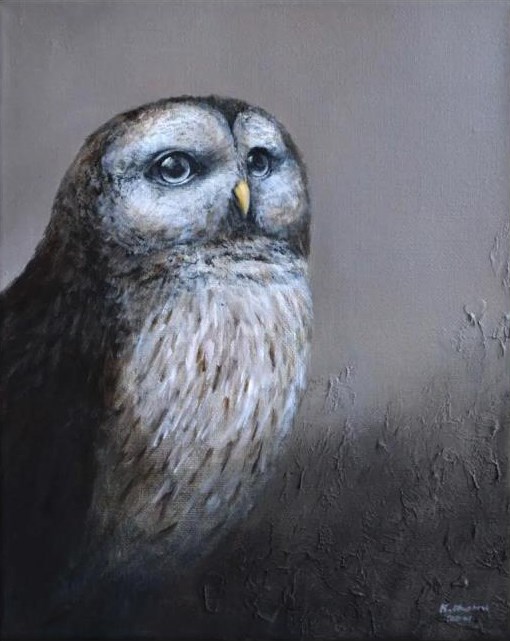 Living room painting by Klaudia Choma titled Tawny owl
